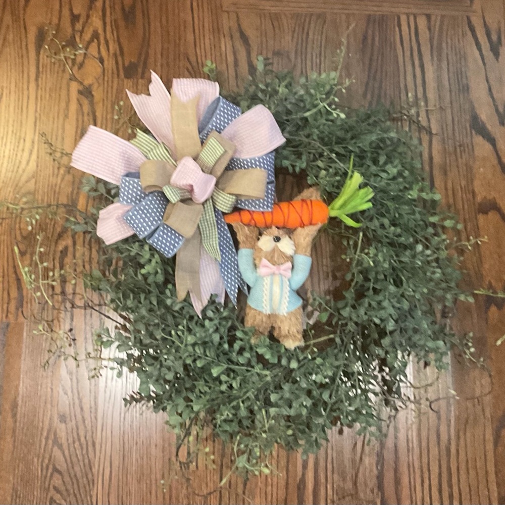 Spring Bunny Wreath with Ribbon Bow and Carrot